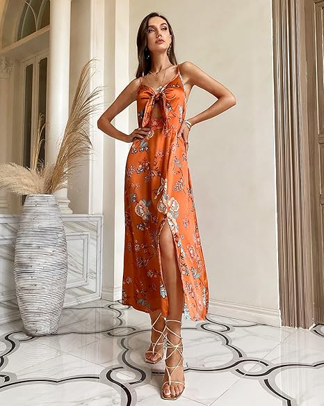 Vestido Midi de Satén con Tirantes Finos para Mujer